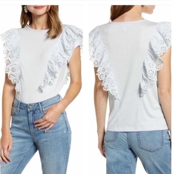 Rachel Parcell Eyelet Ruffle Detail Top Blue XL - Picture 2 of 7